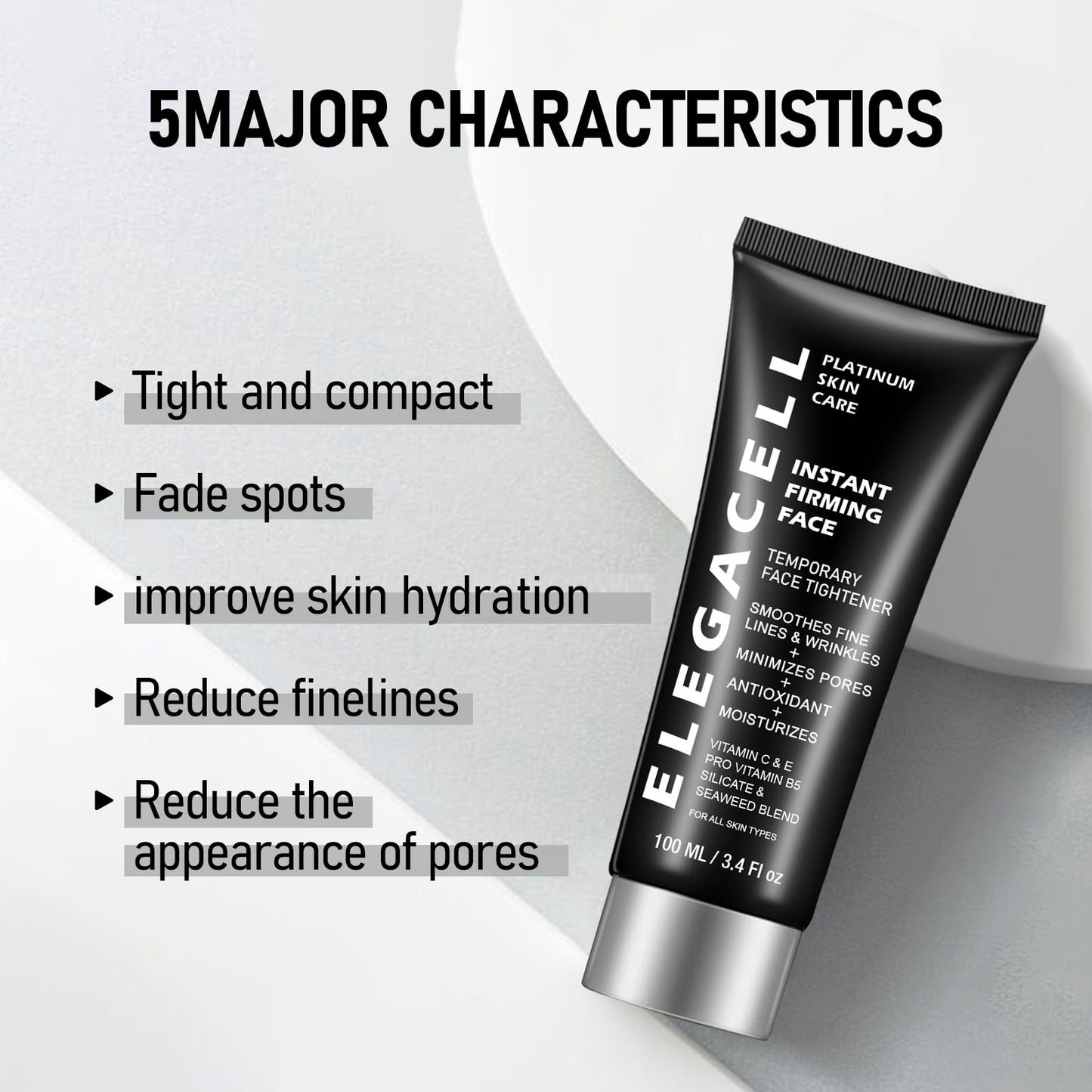 Elegacell Face Tightener Instant Face Lift Cream Temporary Frim Skin Tightening and Lifting Cream-Smooth the Look of Fine Lines - Daily Moisturizer for Women and Men - 100ml, 3.4 fl.oz