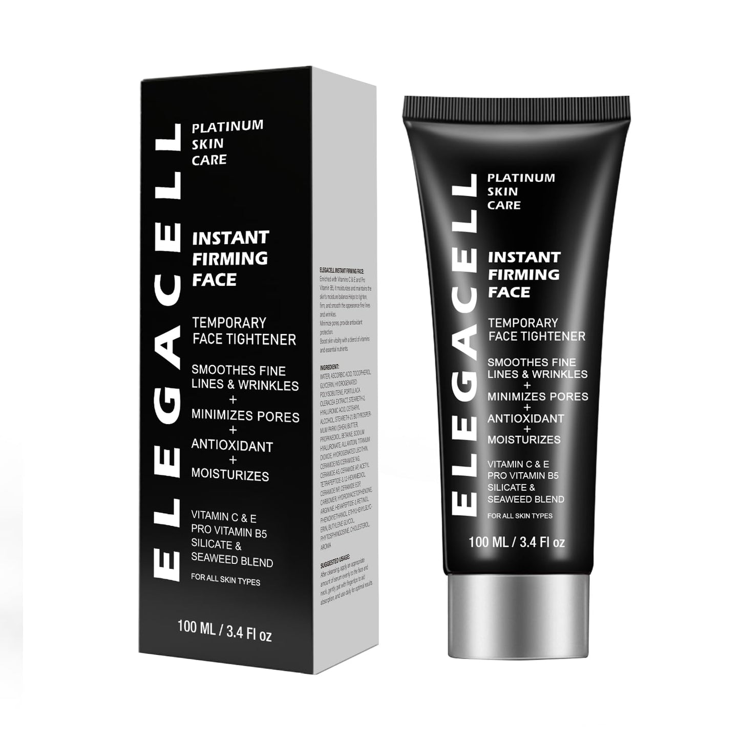 Elegacell Face Tightener Instant Face Lift Cream Temporary Frim Skin Tightening and Lifting Cream-Smooth the Look of Fine Lines - Daily Moisturizer for Women and Men - 100ml, 3.4 fl.oz
